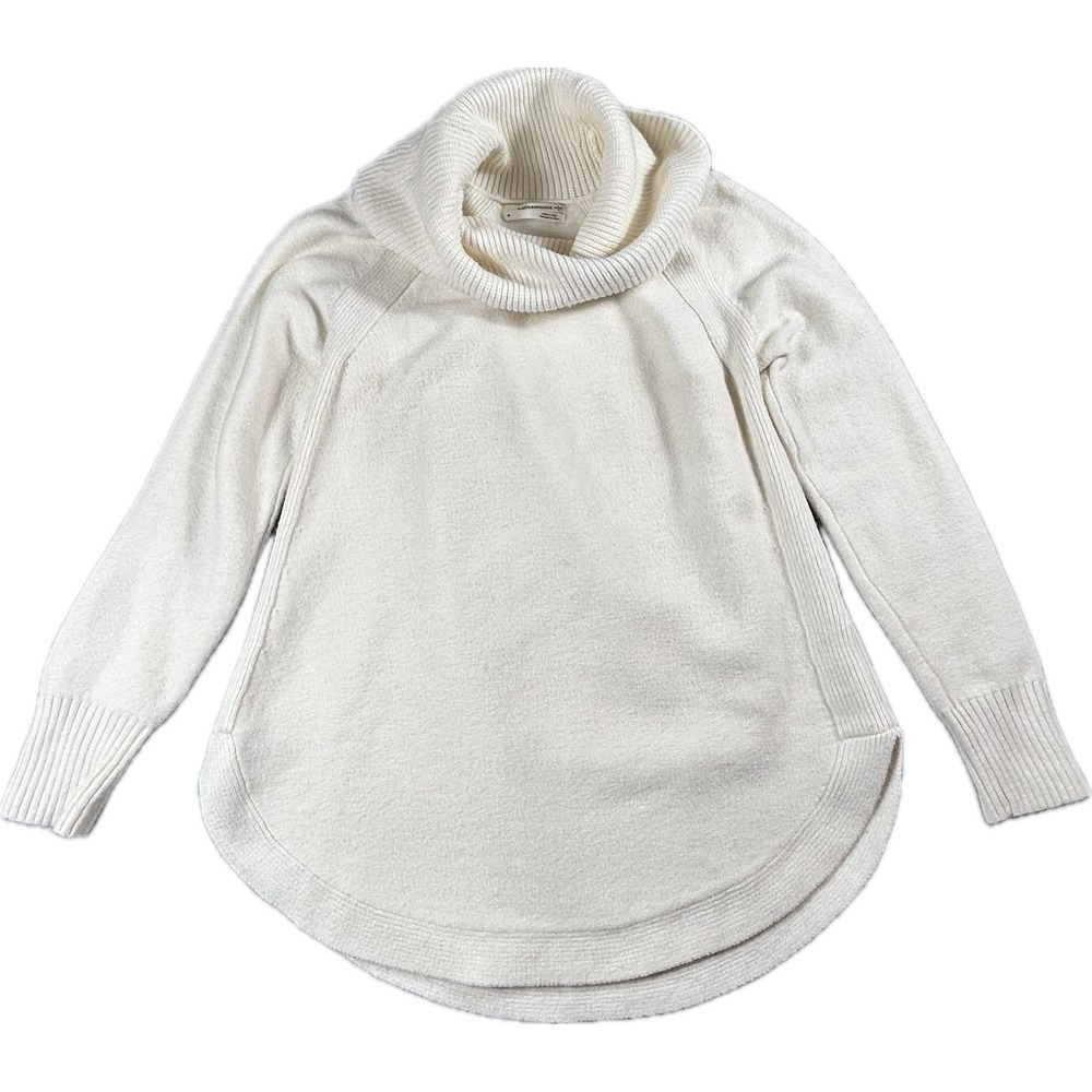 Anthropologie Moth Women Cream Cowl Neck Curved Hem Sweater Medium